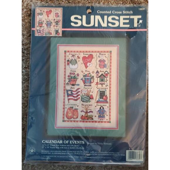 New Dimensions Sunset Calendar of Events Counted Cross Stitch Kit 11X15 Holidays - Picture 1 of 4